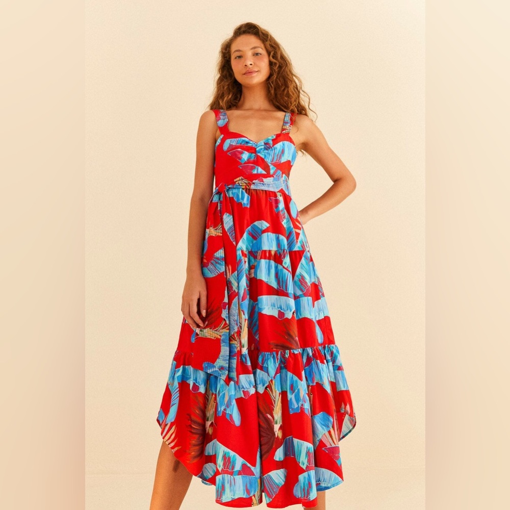 🎄 FARM Rio Red Sweet Jungle Midi Dress